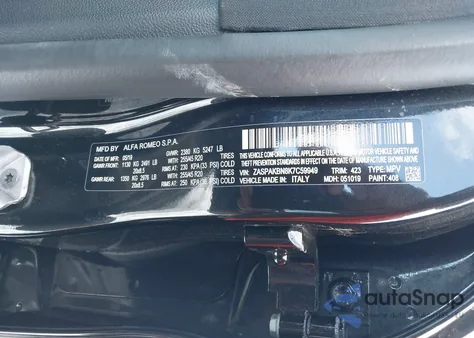 2019 Alfa Romeo Stelvio Ti Sport Awd z USA, uszkodzony, nr VIN ZASPAKBN8K7C59949